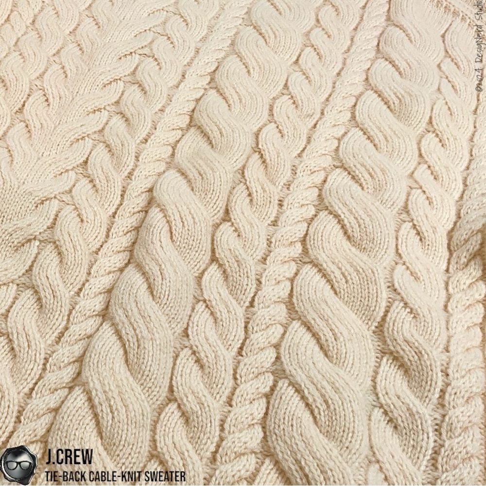 J.CREW TIE-BACK CABLE KNIT SWEATER IN BUTTERCREAM WITH BLACK BOW SLIGHT CROP MED - Picture 5 of 11